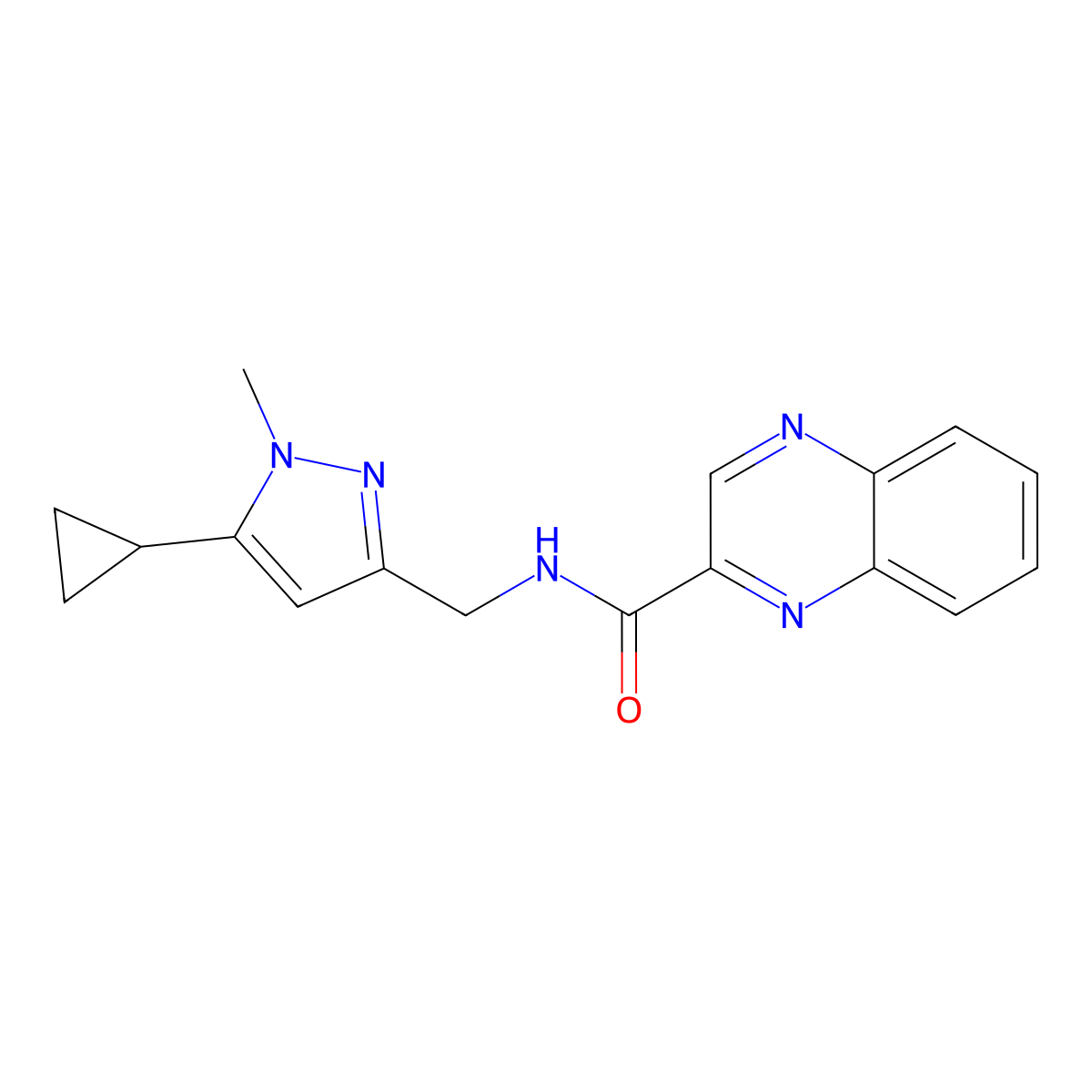 N-[(5-cyclopropyl-1-methyl-1H-pyrazol-3-yl)methyl]quinoxaline-2-carboxamide molecular structure, CAS 1448063-92-0