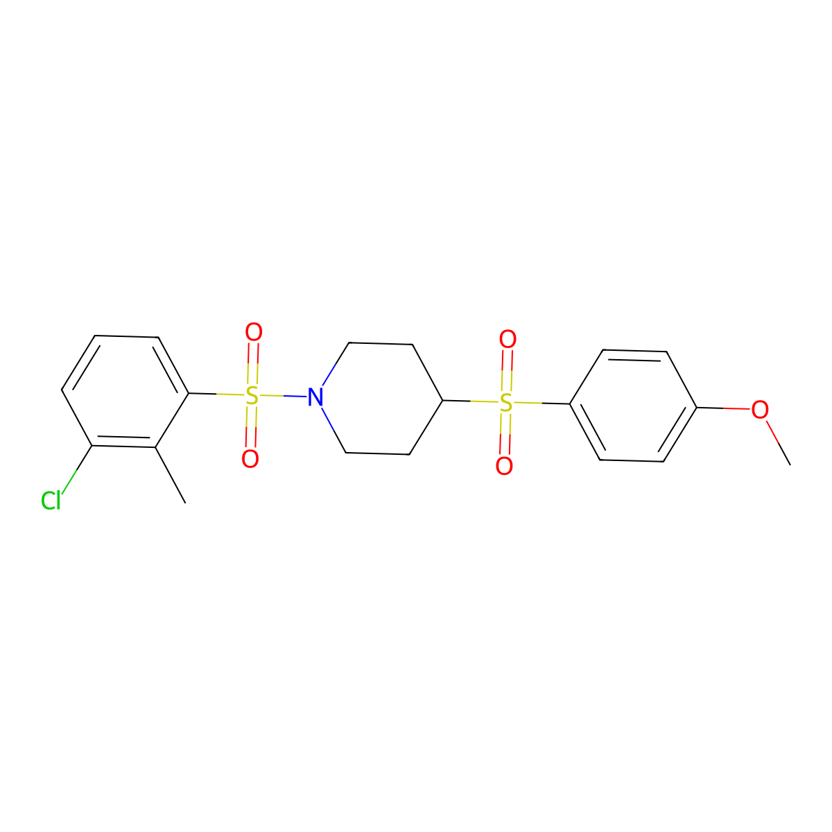 1-((3-Chloro-2-methylphenyl)sulfonyl)-4-((4-methoxyphenyl)sulfonyl)piperidine molecular structure, CAS 1448063-93-1