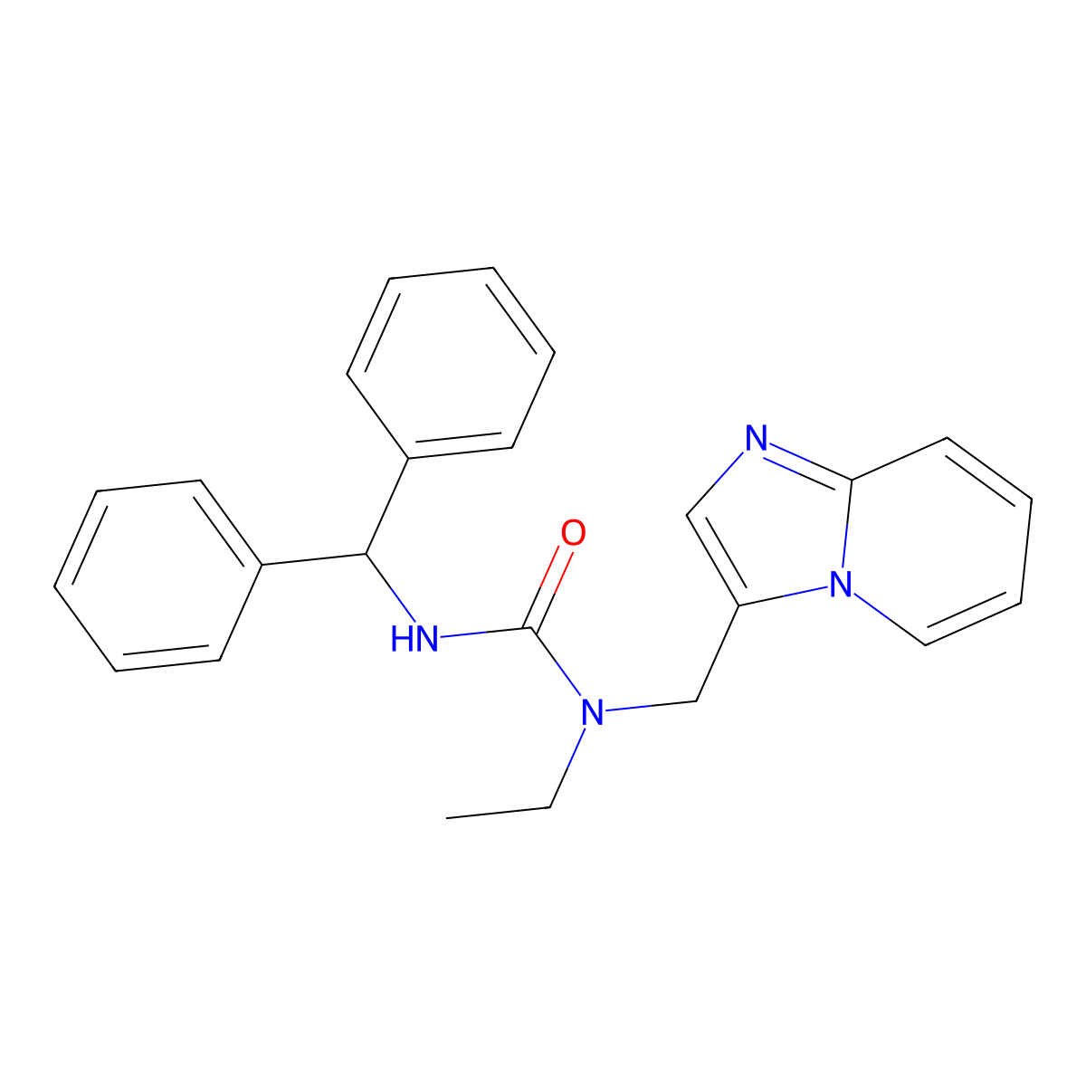 3-Benzhydryl-1-ethyl-1-(imidazo[1,2-a]pyridin-3-ylmethyl)urea molecular structure, CAS 1448063-94-2