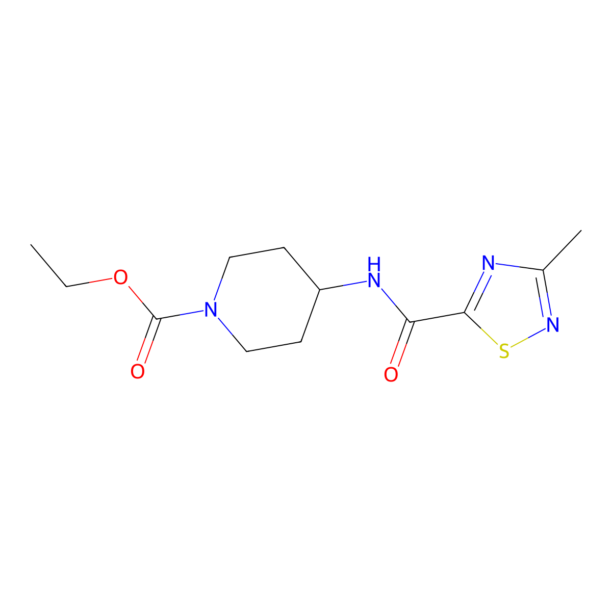 Ethyl 4-(3-methyl-1,2,4-thiadiazole-5-carboxamido)piperidine-1-carboxylate molecular structure, CAS 1448063-97-5