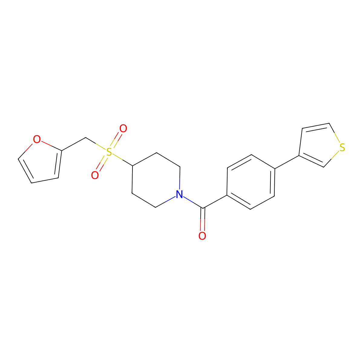 (4-((Furan-2-ylmethyl)sulfonyl)piperidin-1-yl)(4-(thiophen-3-yl)phenyl)methanone molecular structure, CAS 1448063-98-6