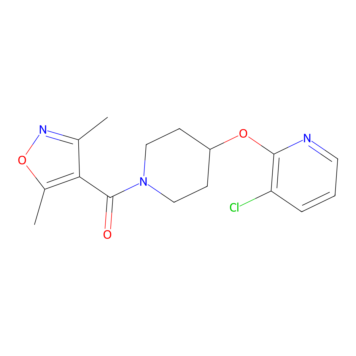 (4-((3-Chloropyridin-2-yl)oxy)piperidin-1-yl)(3,5-dimethylisoxazol-4-yl)methanone molecular structure, CAS 1448064-07-0