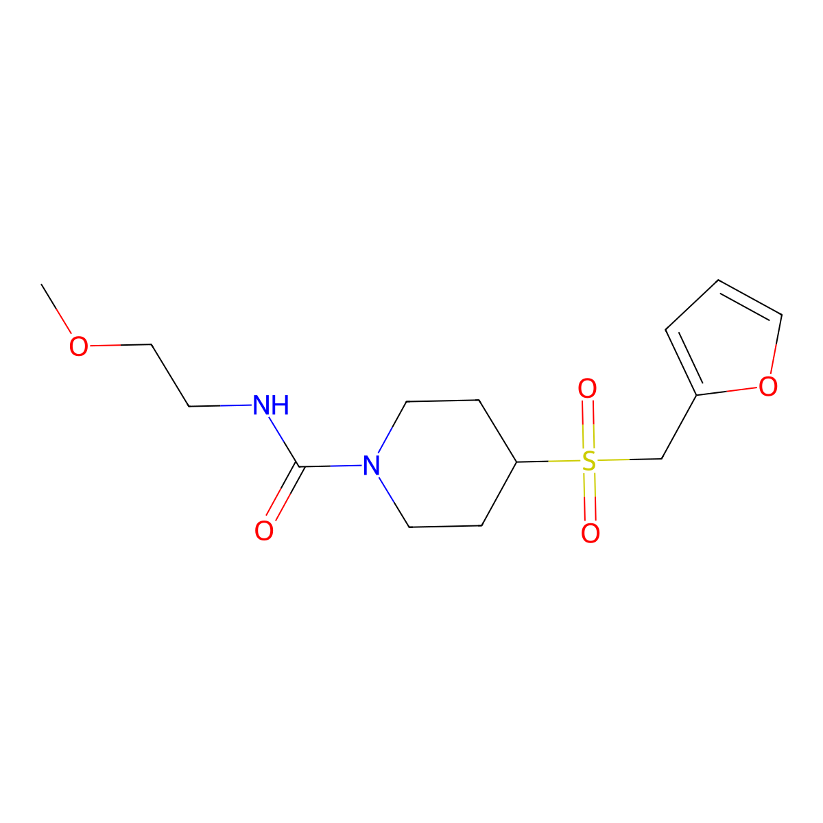 4-((furan-2-ylmethyl)sulfonyl)-N-(2-methoxyethyl)piperidine-1-carboxamide molecular structure, CAS 1448064-09-2