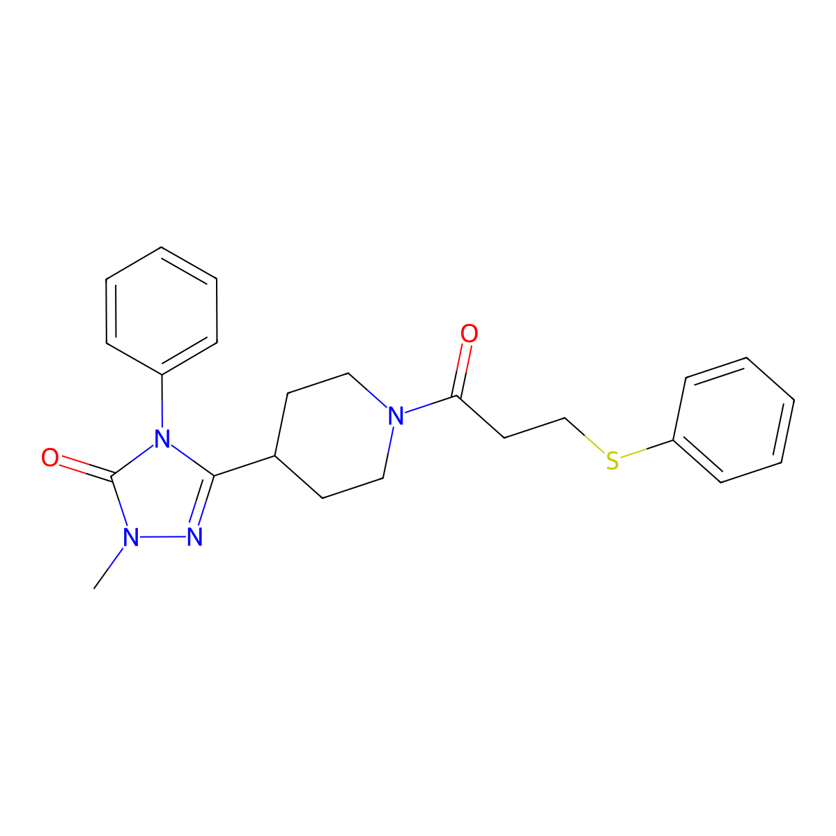 1-methyl-4-phenyl-3-(1-(3-(phenylthio)propanoyl)piperidin-4-yl)-1H-1,2,4-triazol-5(4H)-one molecular structure, CAS 1448064-12-7