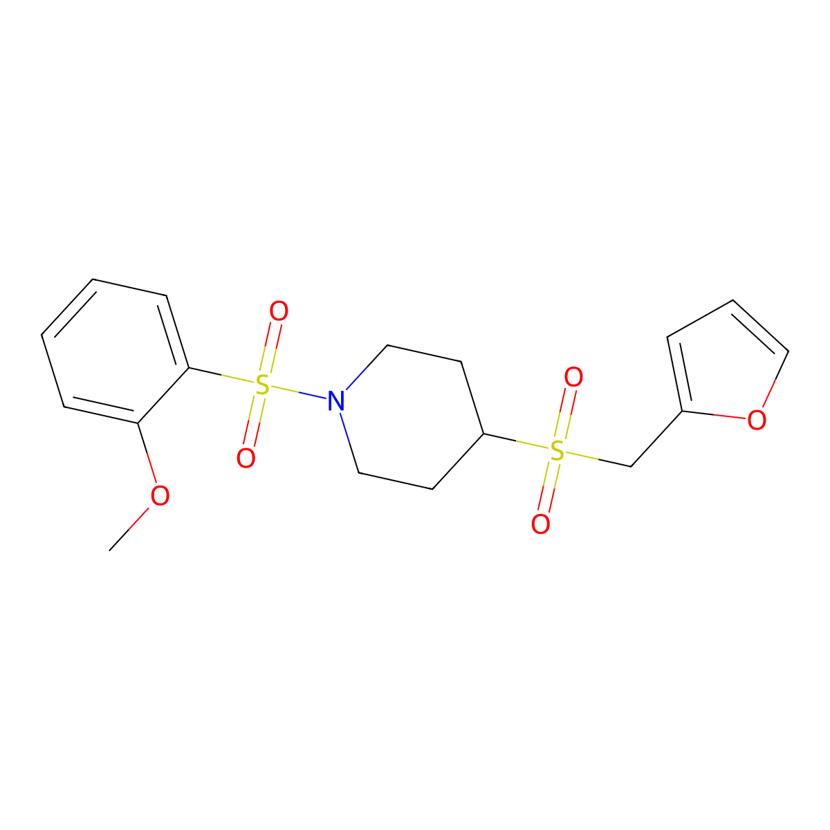 4-((Furan-2-ylmethyl)sulfonyl)-1-((2-methoxyphenyl)sulfonyl)piperidine molecular structure, CAS 1448064-13-8