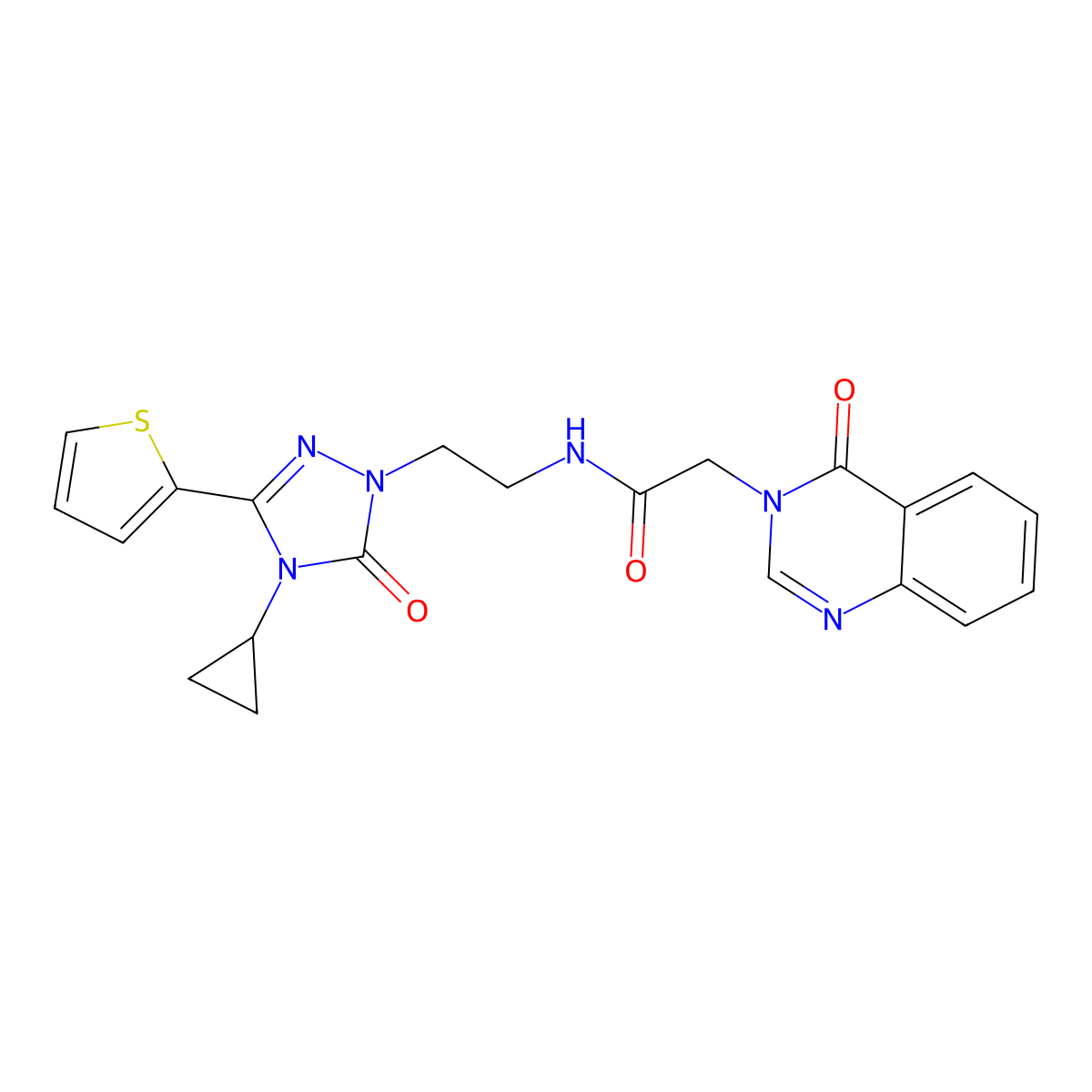 N-(2-(4-cyclopropyl-5-oxo-3-(thiophen-2-yl)-4,5-dihydro-1H-1,2,4-triazol-1-yl)ethyl)-2-(4-oxoquinazolin-3(4H)-yl)acetamide molecular structure, CAS 1448064-20-7