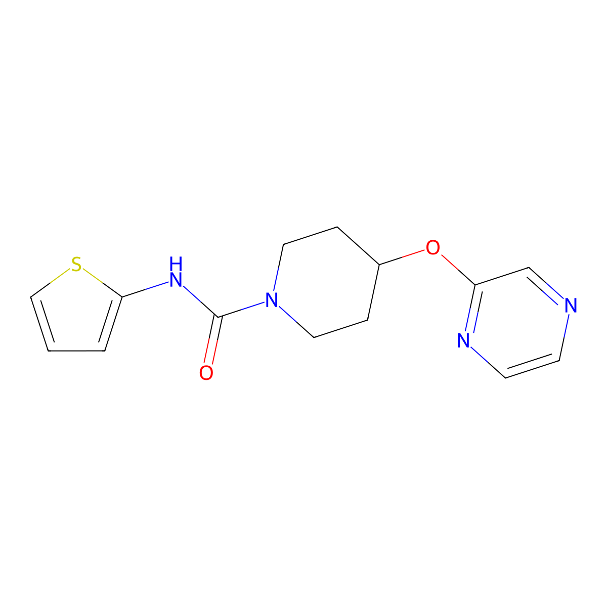 4-(pyrazin-2-yloxy)-N-(thiophen-2-yl)piperidine-1-carboxamide molecular structure, CAS 1448064-21-8