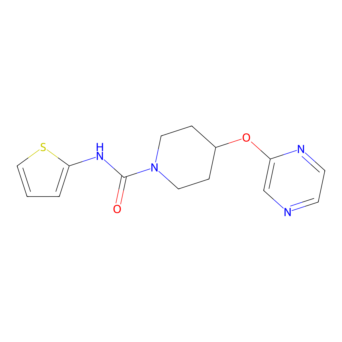 4-(pyrazin-2-yloxy)-N-(thiophen-2-yl)piperidine-1-carboxamide molecular structure, CAS 1448064-21-8