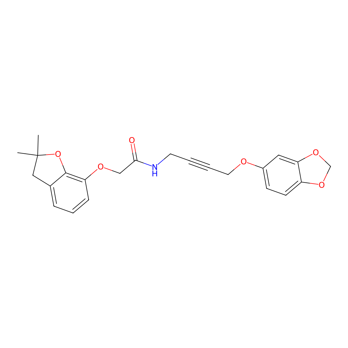 N-(4-(benzo[d][1,3]dioxol-5-yloxy)but-2-yn-1-yl)-2-((2,2-dimethyl-2,3-dihydrobenzofuran-7-yl)oxy)acetamide molecular structure, CAS 1448064-22-9
