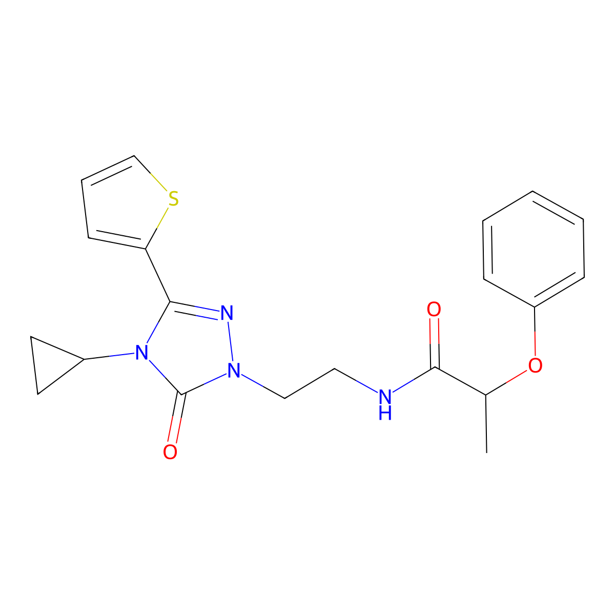 N-(2-(4-cyclopropyl-5-oxo-3-(thiophen-2-yl)-4,5-dihydro-1H-1,2,4-triazol-1-yl)ethyl)-2-phenoxypropanamide molecular structure, CAS 1448064-27-4