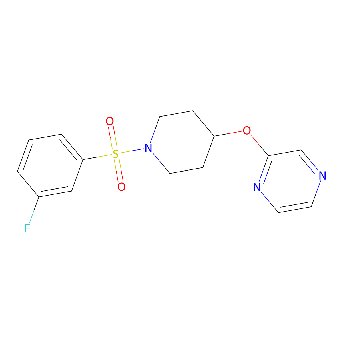 2-((1-((3-Fluorophenyl)sulfonyl)piperidin-4-yl)oxy)pyrazine molecular structure, CAS 1448064-29-6