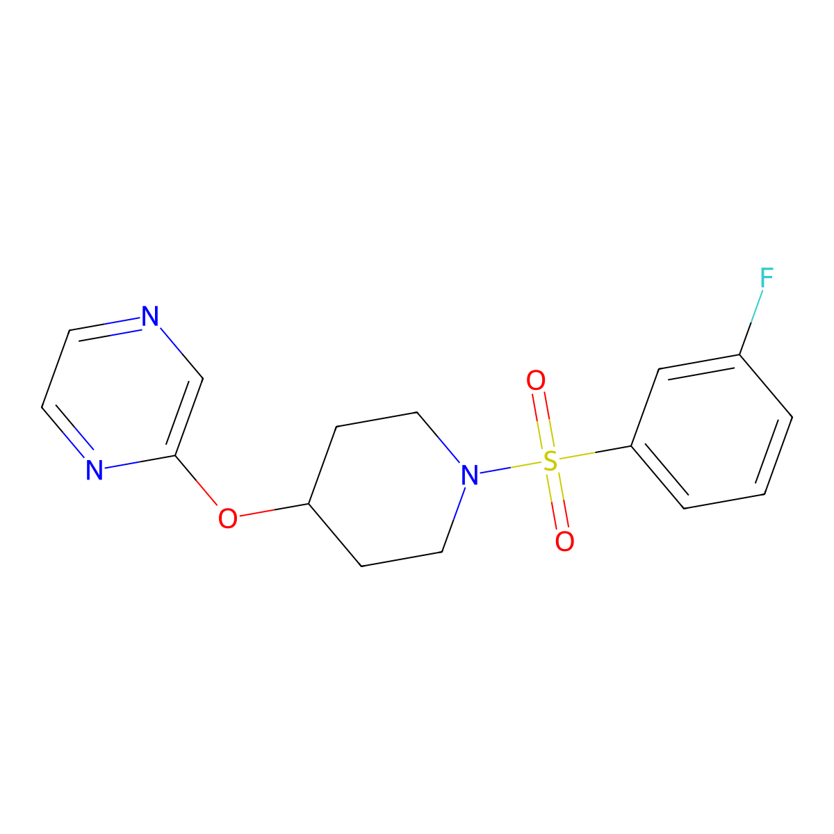 2-((1-((3-Fluorophenyl)sulfonyl)piperidin-4-yl)oxy)pyrazine molecular structure, CAS 1448064-29-6