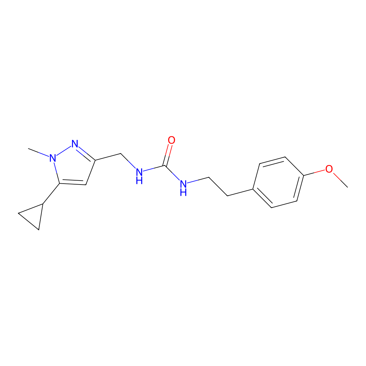 1-((5-cyclopropyl-1-methyl-1H-pyrazol-3-yl)methyl)-3-(4-methoxyphenethyl)urea molecular structure, CAS 1448064-30-9