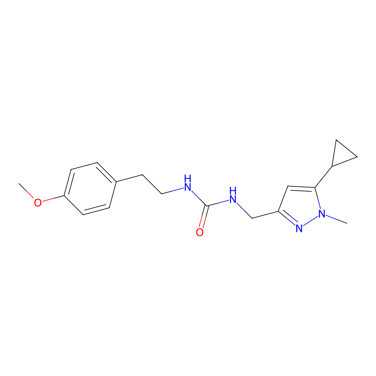 1-((5-cyclopropyl-1-methyl-1H-pyrazol-3-yl)methyl)-3-(4-methoxyphenethyl)urea molecular structure, CAS 1448064-30-9
