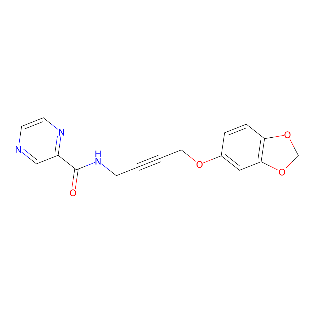 N-(4-(benzo[d][1,3]dioxol-5-yloxy)but-2-yn-1-yl)pyrazine-2-carboxamide molecular structure, CAS 1448064-33-2