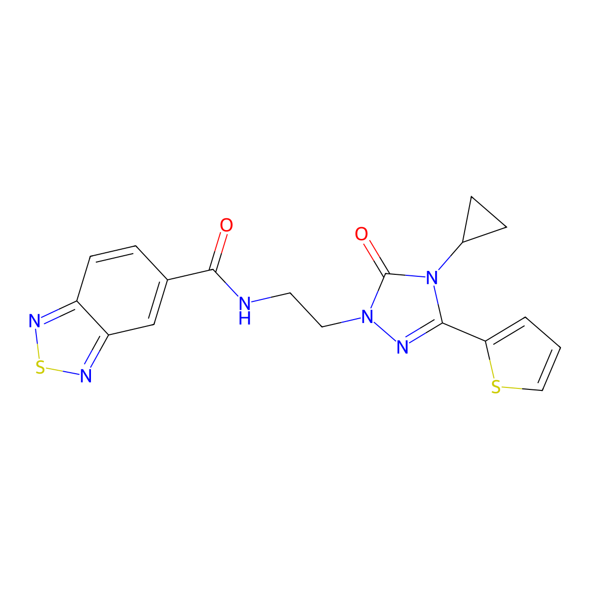 N-(2-(4-cyclopropyl-5-oxo-3-(thiophen-2-yl)-4,5-dihydro-1H-1,2,4-triazol-1-yl)ethyl)benzo[c][1,2,5]thiadiazole-5-carboxamide molecular structure, CAS 1448064-34-3