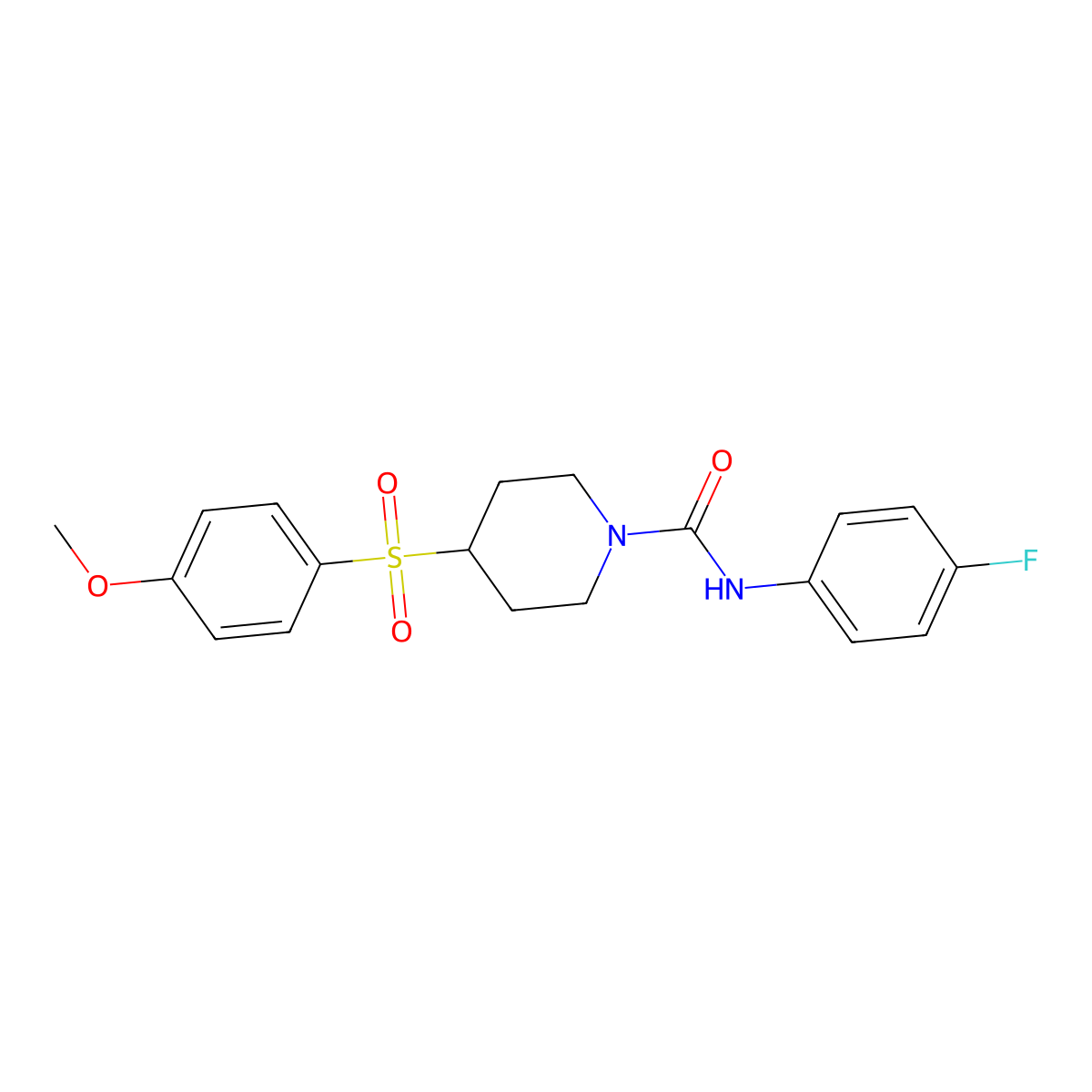 N-(4-fluorophenyl)-4-((4-methoxyphenyl)sulfonyl)piperidine-1-carboxamide molecular structure, CAS 1448064-36-5
