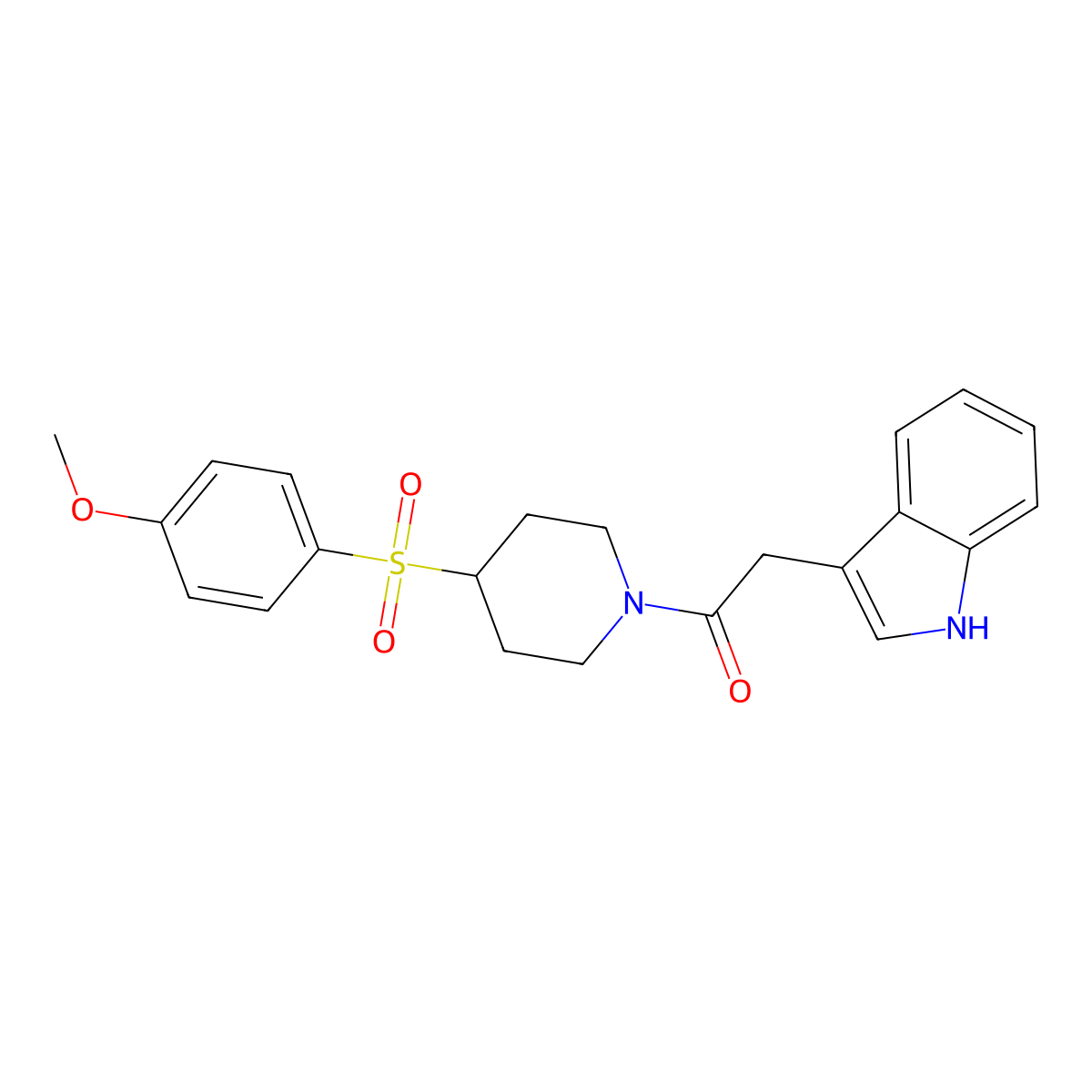 2-(1H-indol-3-yl)-1-(4-((4-methoxyphenyl)sulfonyl)piperidin-1-yl)ethanone molecular structure, CAS 1448064-38-7