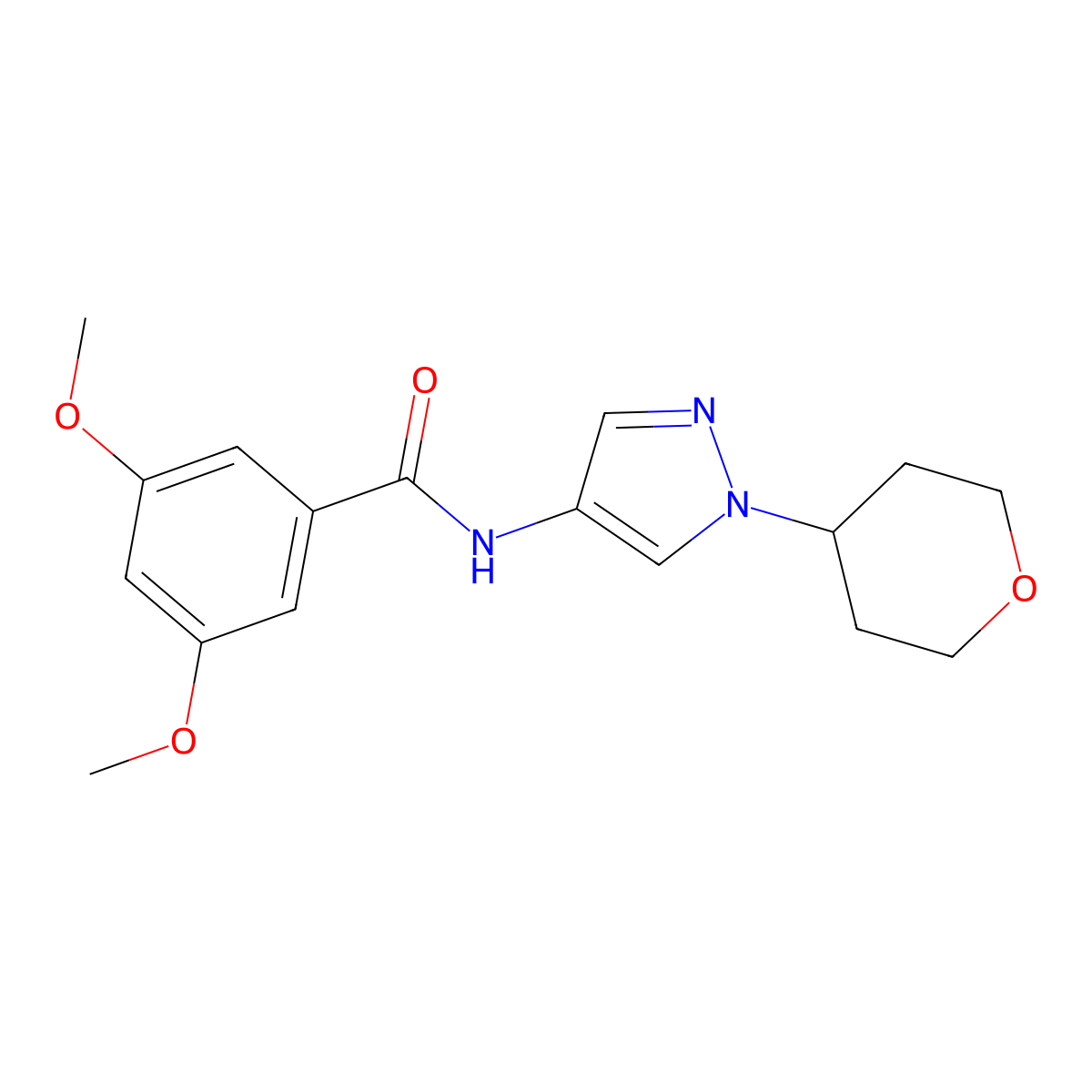 3,5-dimethoxy-N-(1-(tetrahydro-2H-pyran-4-yl)-1H-pyrazol-4-yl)benzamide molecular structure, CAS 1448064-40-1