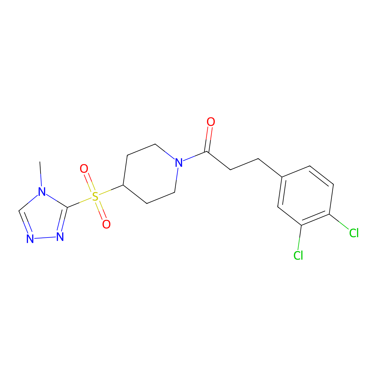 3-(3,4-dichlorophenyl)-1-(4-((4-methyl-4H-1,2,4-triazol-3-yl)sulfonyl)piperidin-1-yl)propan-1-one molecular structure, CAS 1448064-41-2