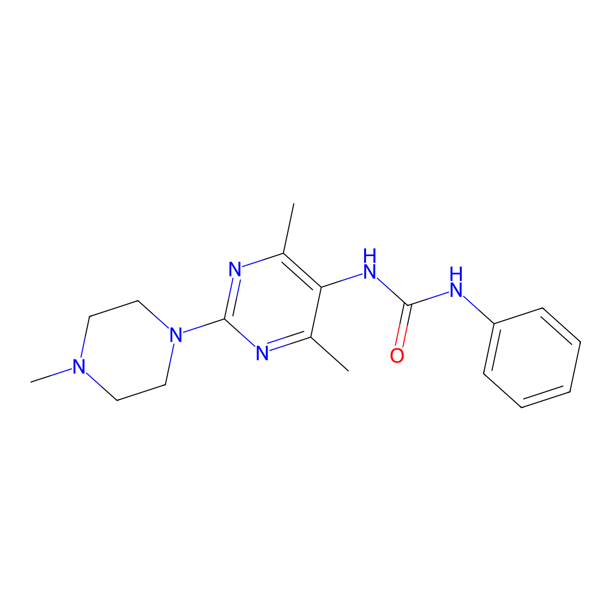 1-(4,6-Dimethyl-2-(4-methylpiperazin-1-yl)pyrimidin-5-yl)-3-phenylurea molecular structure, CAS 1448064-45-6