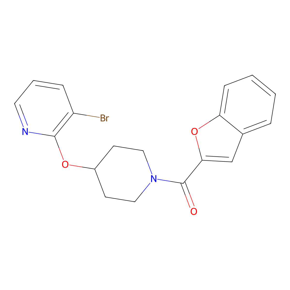 Benzofuran-2-yl(4-((3-bromopyridin-2-yl)oxy)piperidin-1-yl)methanone molecular structure, CAS 1448064-46-7