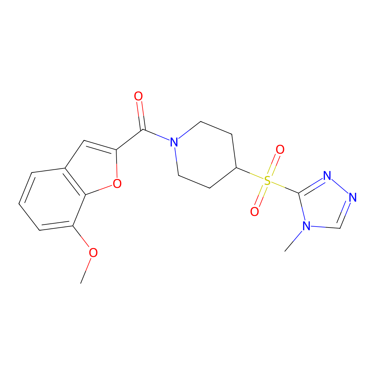 (7-methoxybenzofuran-2-yl)(4-((4-methyl-4H-1,2,4-triazol-3-yl)sulfonyl)piperidin-1-yl)methanone molecular structure, CAS 1448064-47-8