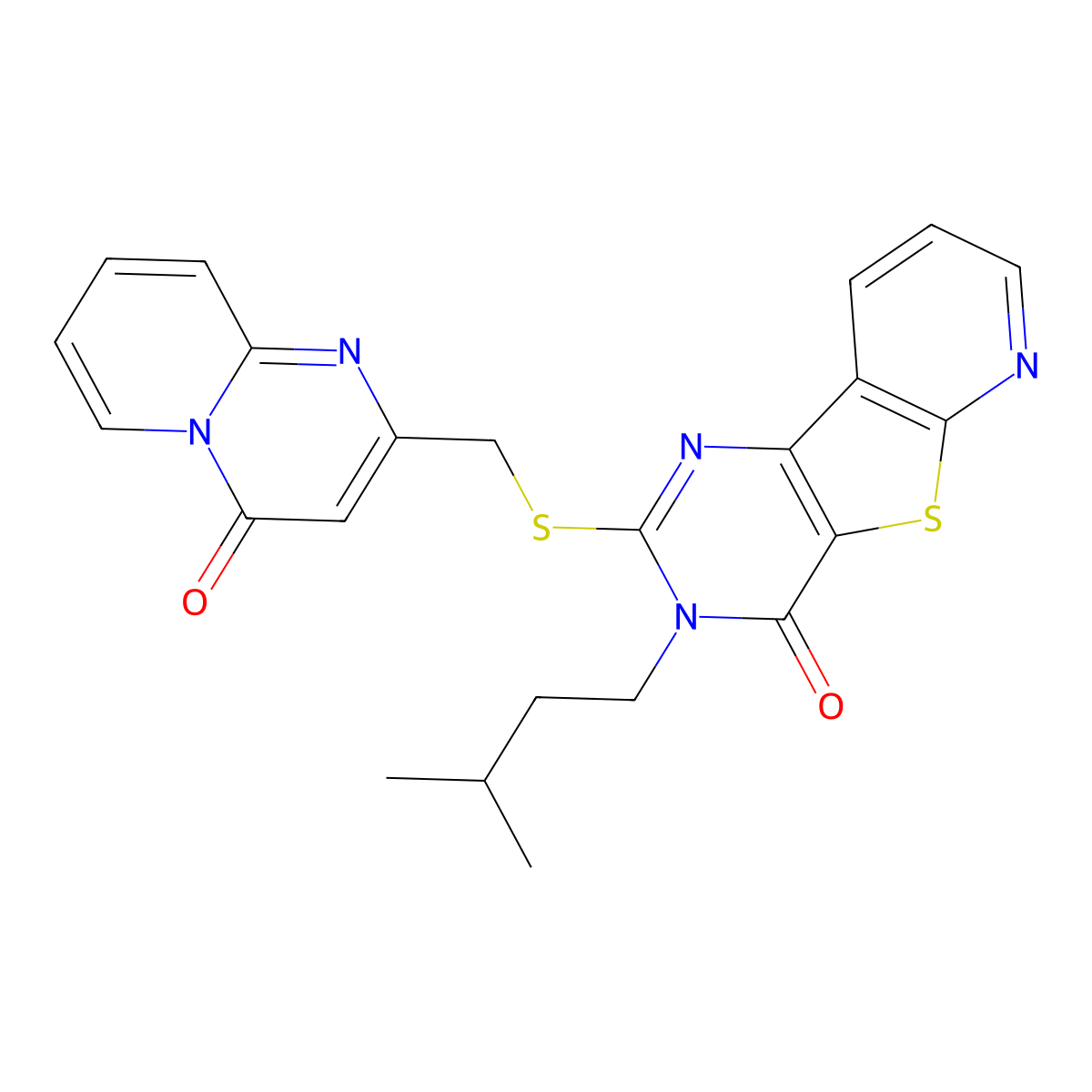 3-isopentyl-2-(((4-oxo-4H-pyrido[1,2-a]pyrimidin-2-yl)methyl)thio)pyrido[3',2':4,5]thieno[3,2-d]pyrimidin-4(3H)-one molecular structure, CAS 1448064-48-9