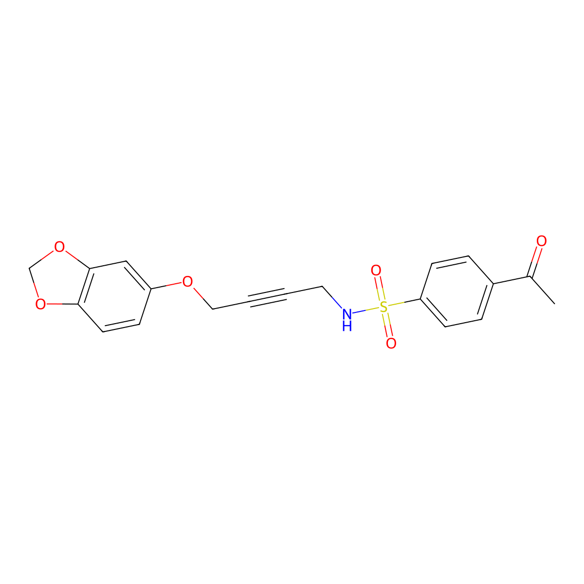 4-acetyl-N-(4-(benzo[d][1,3]dioxol-5-yloxy)but-2-yn-1-yl)benzenesulfonamide molecular structure, CAS 1448064-51-4