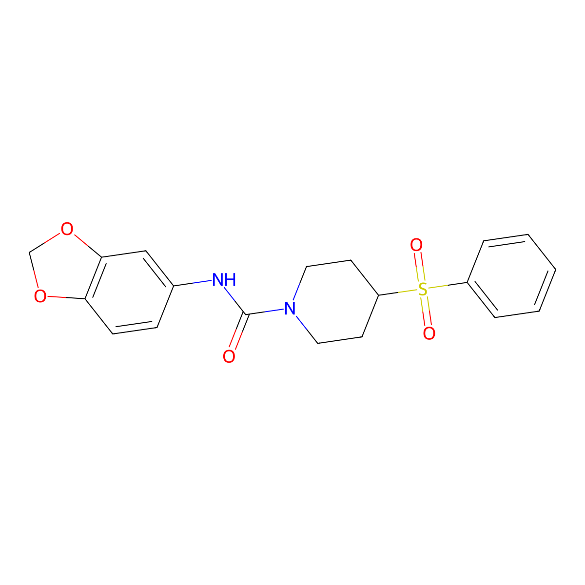 N-(benzo[d][1,3]dioxol-5-yl)-4-(phenylsulfonyl)piperidine-1-carboxamide molecular structure, CAS 1448064-53-6