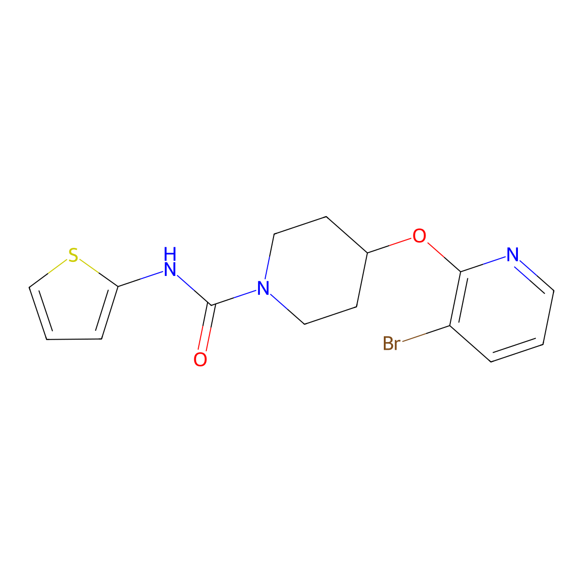 4-((3-bromopyridin-2-yl)oxy)-N-(thiophen-2-yl)piperidine-1-carboxamide molecular structure, CAS 1448064-55-8