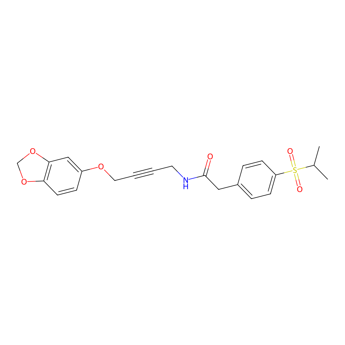 N-(4-(benzo[d][1,3]dioxol-5-yloxy)but-2-yn-1-yl)-2-(4-(isopropylsulfonyl)phenyl)acetamide molecular structure, CAS 1448064-56-9