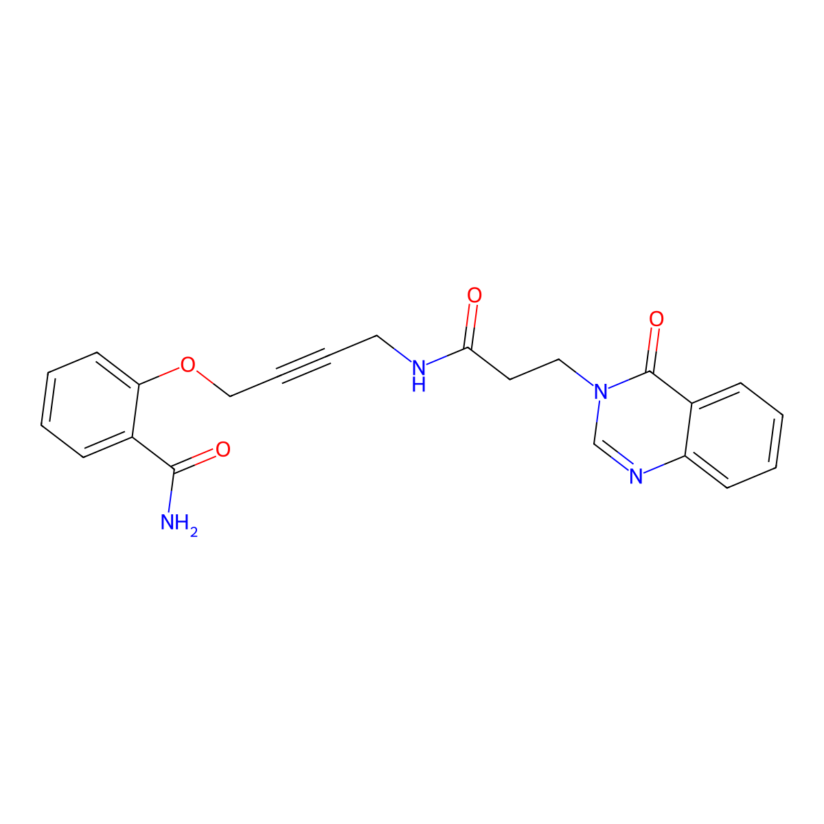 2-((4-(3-(4-oxoquinazolin-3(4H)-yl)propanamido)but-2-yn-1-yl)oxy)benzamide molecular structure, CAS 1448064-60-5