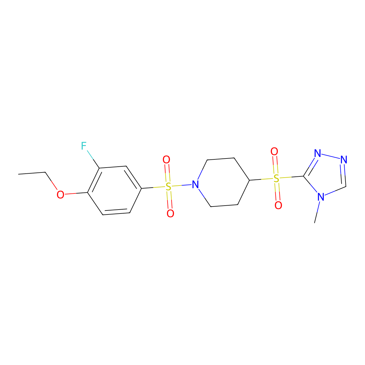 1-((4-ethoxy-3-fluorophenyl)sulfonyl)-4-((4-methyl-4H-1,2,4-triazol-3-yl)sulfonyl)piperidine molecular structure, CAS 1448064-61-6