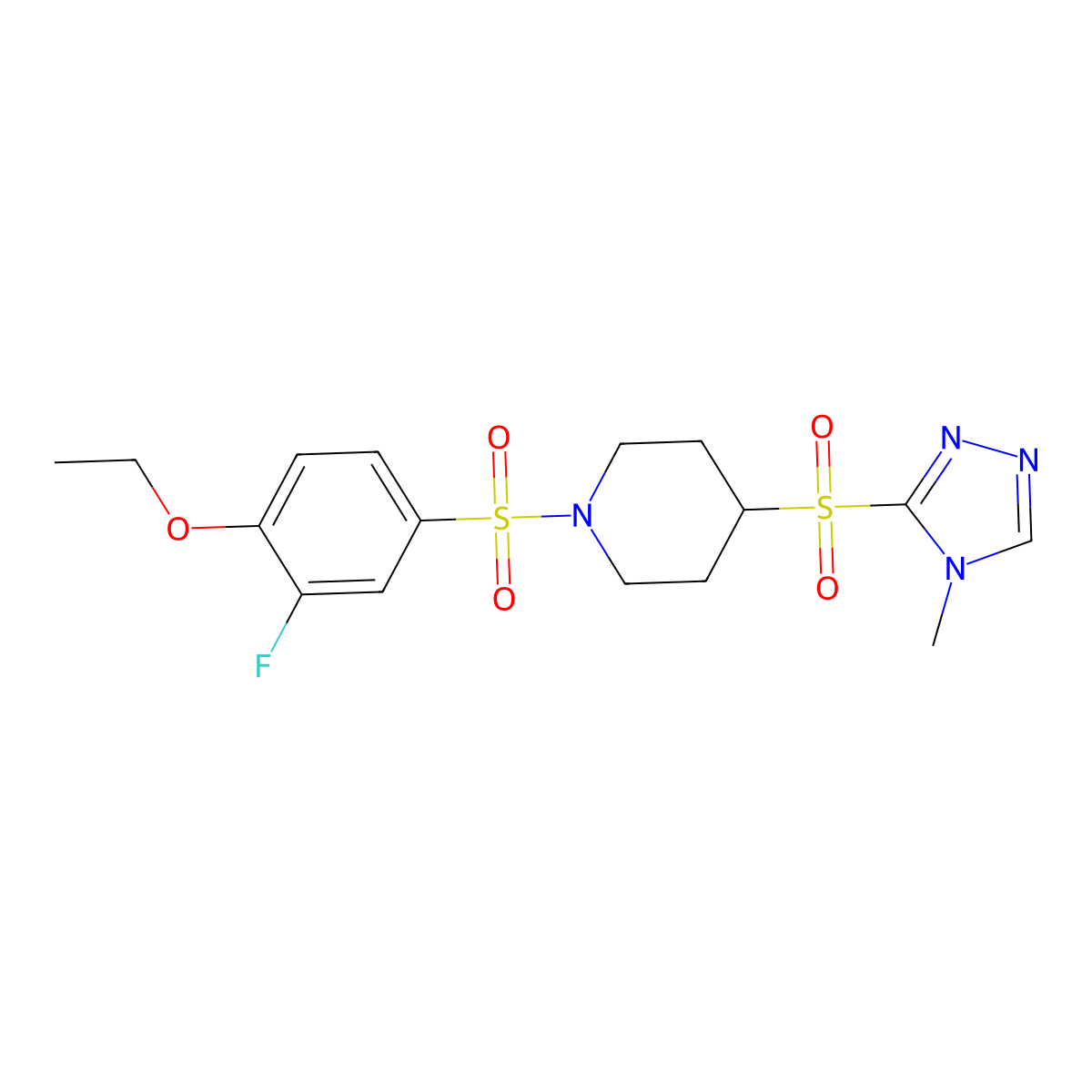 1-((4-ethoxy-3-fluorophenyl)sulfonyl)-4-((4-methyl-4H-1,2,4-triazol-3-yl)sulfonyl)piperidine molecular structure, CAS 1448064-61-6
