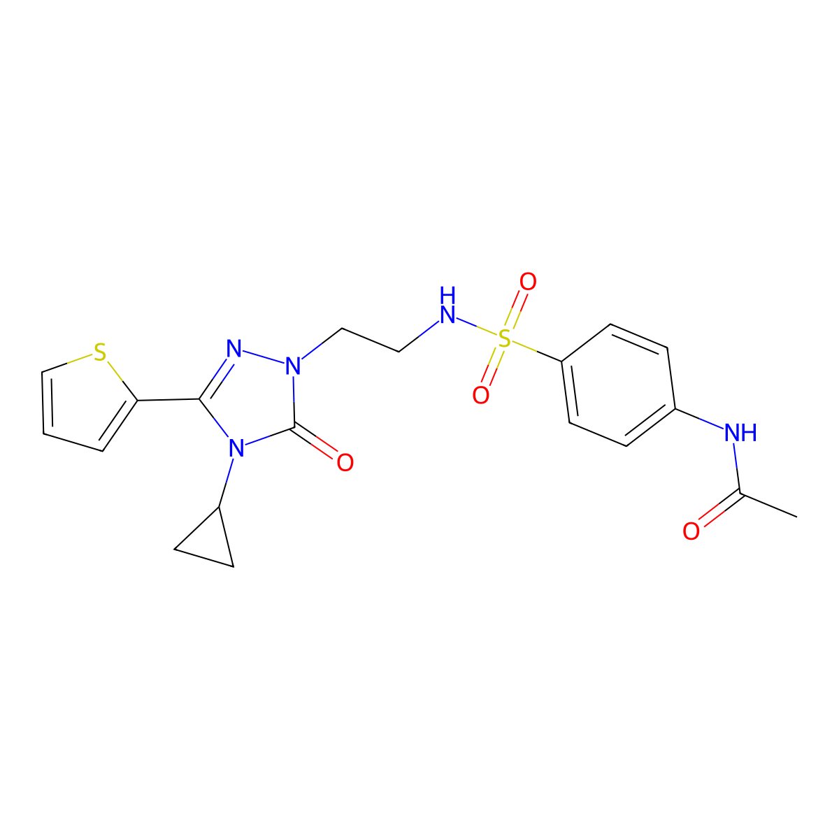 N-(4-(N-(2-(4-cyclopropyl-5-oxo-3-(thiophen-2-yl)-4,5-dihydro-1H-1,2,4-triazol-1-yl)ethyl)sulfamoyl)phenyl)acetamide molecular structure, CAS 1448064-77-4