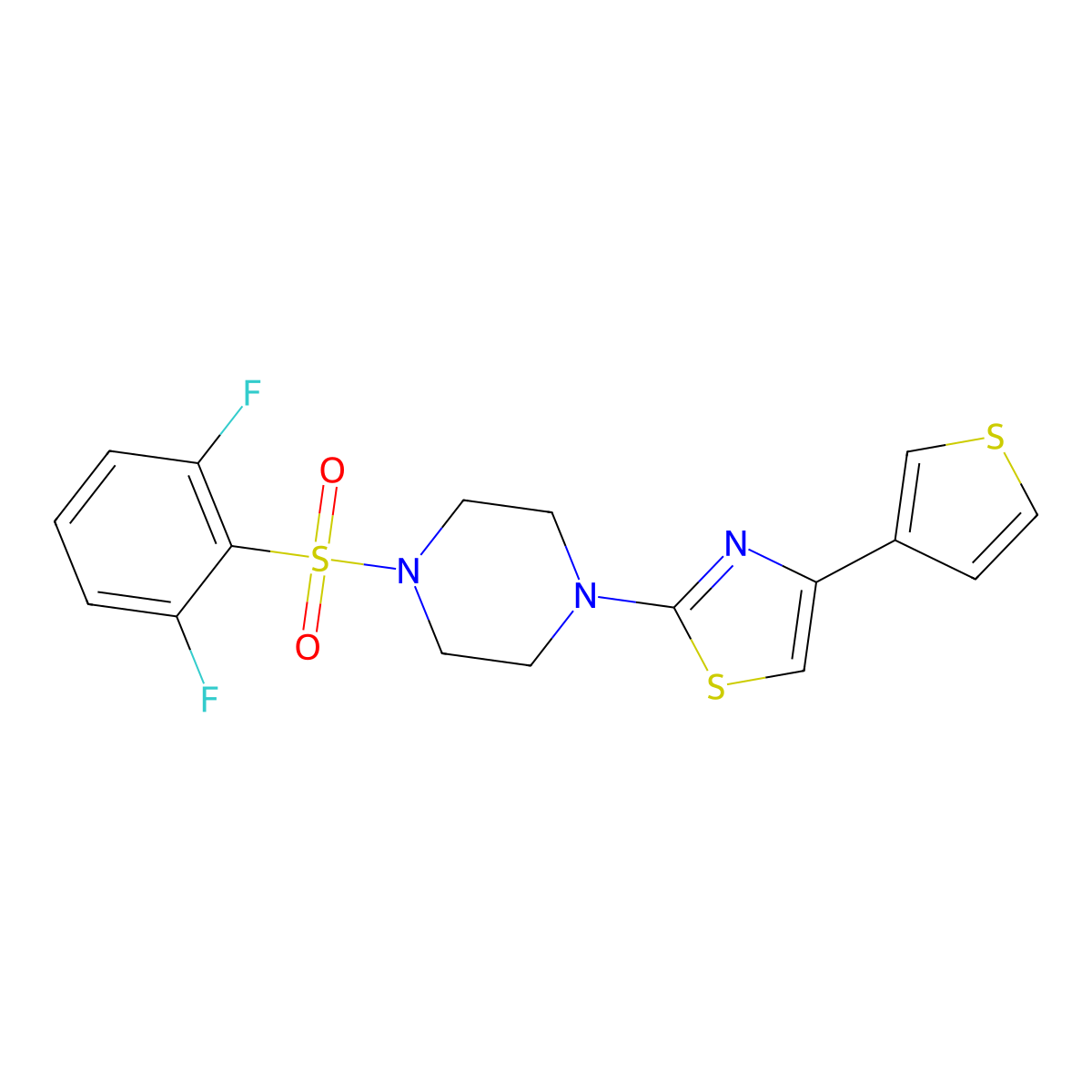 2-(4-((2,6-Difluorophenyl)sulfonyl)piperazin-1-yl)-4-(thiophen-3-yl)thiazole molecular structure, CAS 1448064-78-5