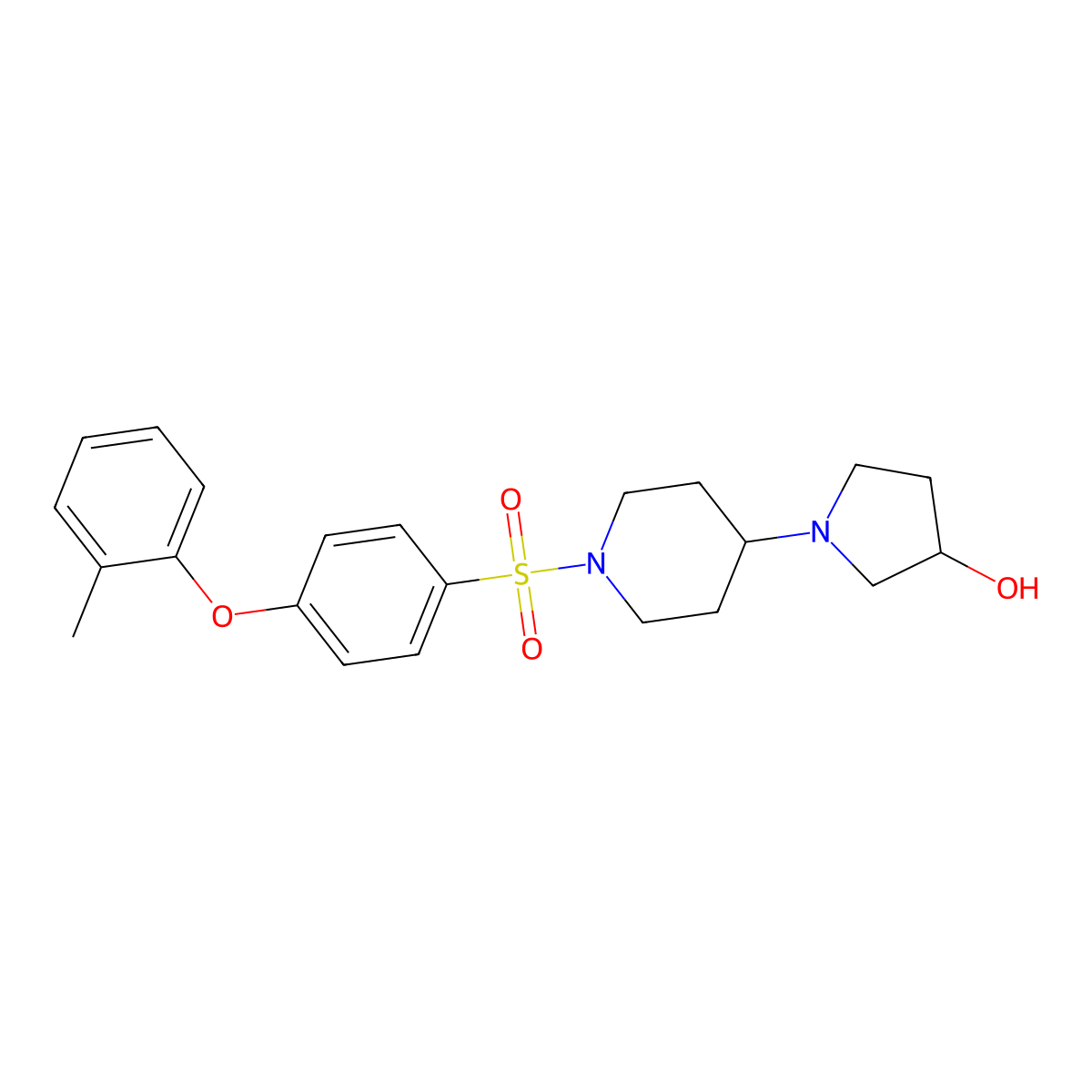 1-(1-((4-(o-Tolyloxy)phenyl)sulfonyl)piperidin-4-yl)pyrrolidin-3-ol molecular structure, CAS 1448064-79-6