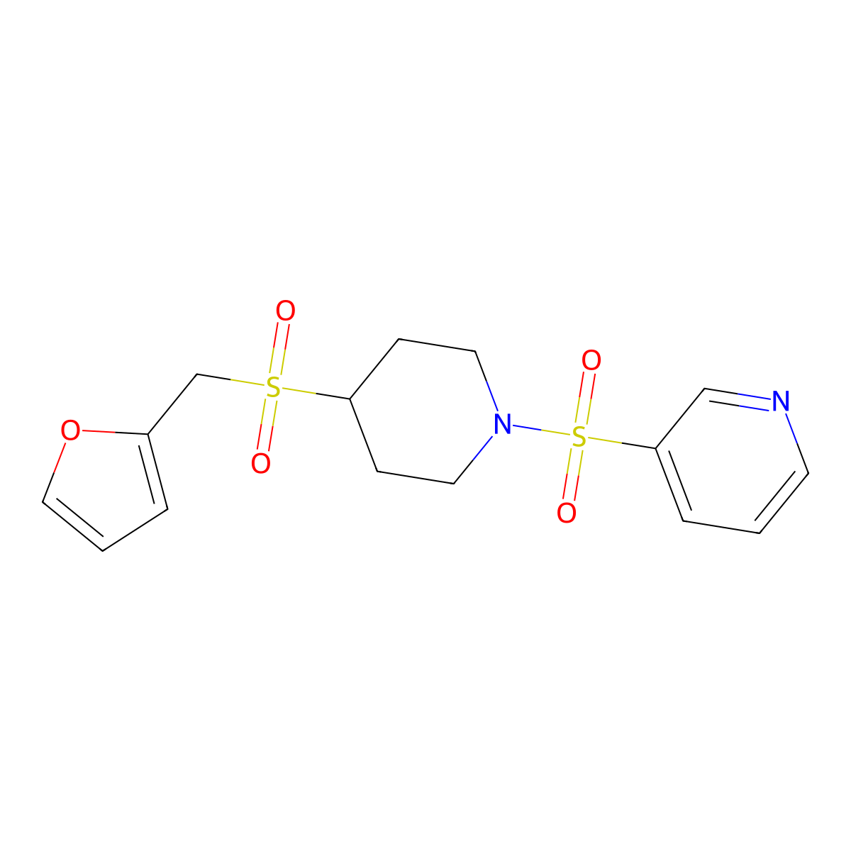3-((4-((Furan-2-ylmethyl)sulfonyl)piperidin-1-yl)sulfonyl)pyridine molecular structure, CAS 1448064-92-3