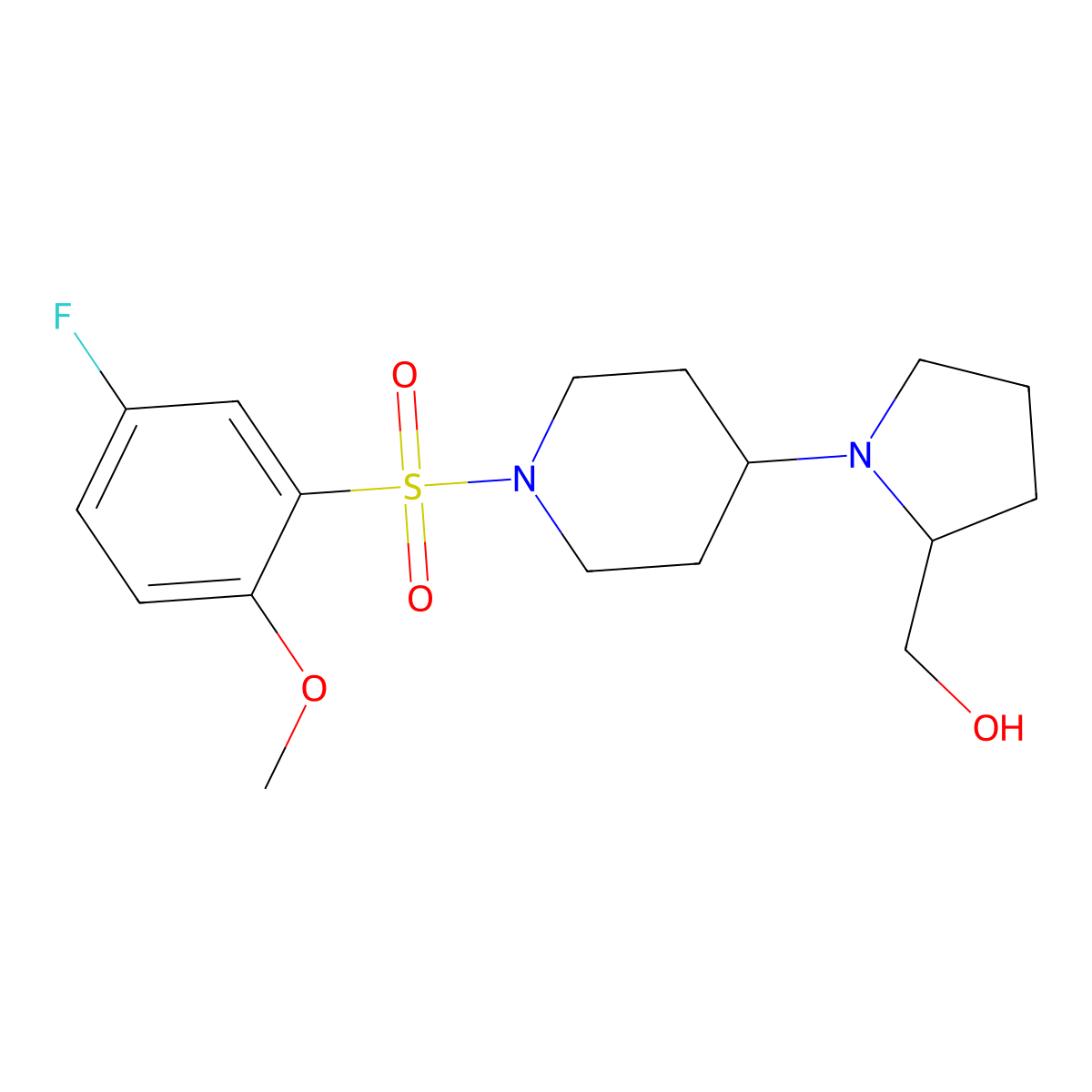 (1-(1-((5-Fluoro-2-methoxyphenyl)sulfonyl)piperidin-4-yl)pyrrolidin-2-yl)methanol molecular structure, CAS 1448064-94-5
