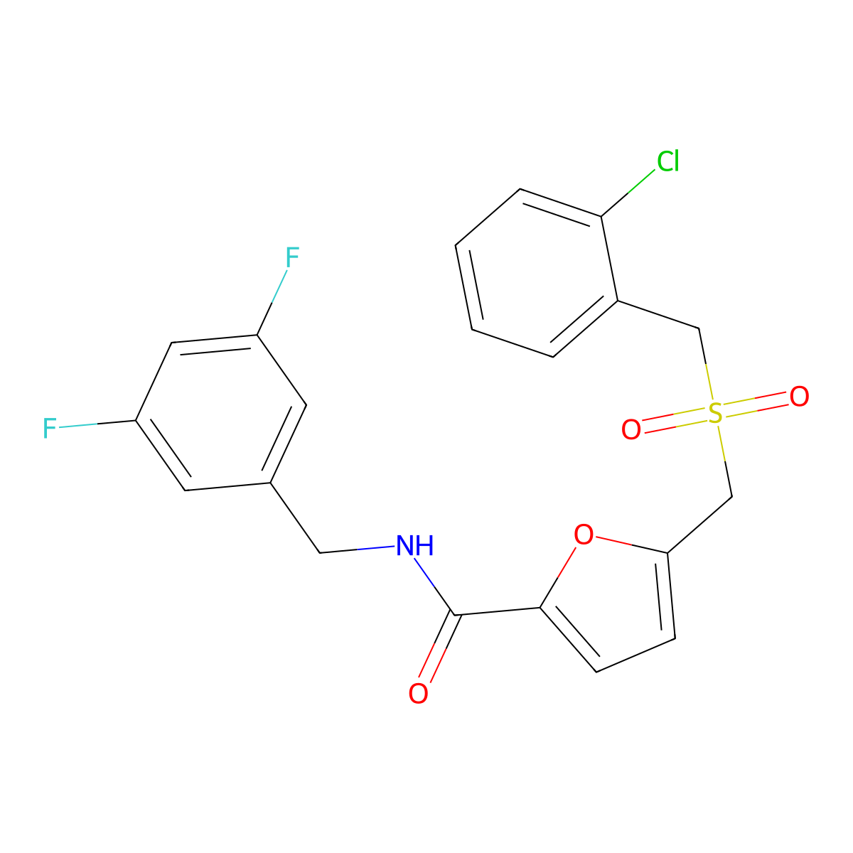 5-(((2-chlorobenzyl)sulfonyl)methyl)-N-(3,5-difluorobenzyl)furan-2-carboxamide molecular structure, CAS 1448064-95-6