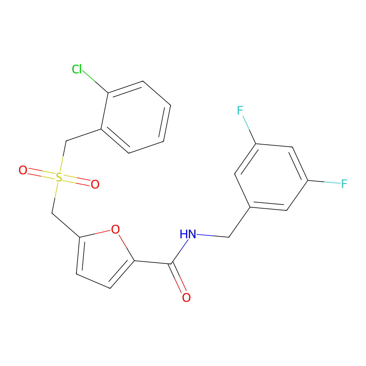 5-(((2-chlorobenzyl)sulfonyl)methyl)-N-(3,5-difluorobenzyl)furan-2-carboxamide molecular structure, CAS 1448064-95-6