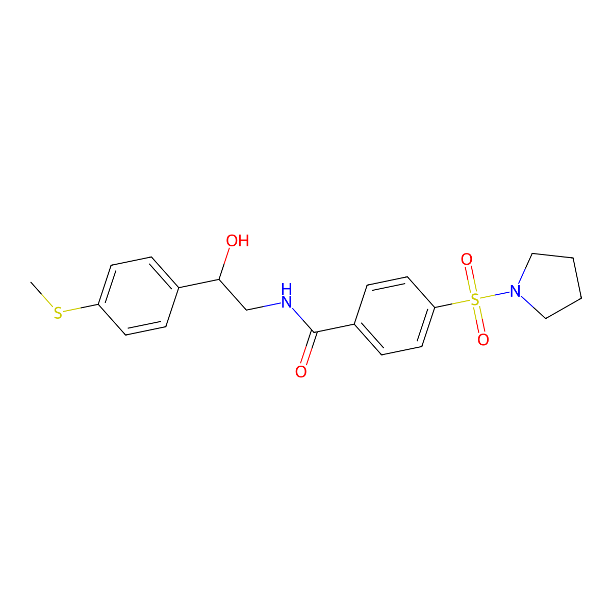N-(2-hydroxy-2-(4-(methylthio)phenyl)ethyl)-4-(pyrrolidin-1-ylsulfonyl)benzamide molecular structure, CAS 1448064-98-9