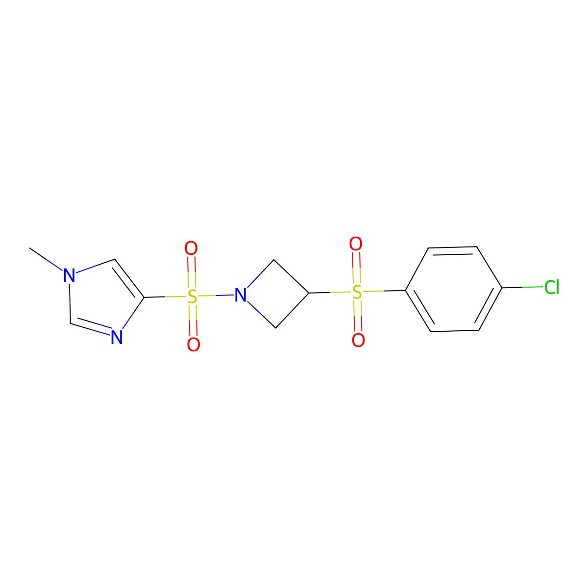 4-((3-((4-chlorophenyl)sulfonyl)azetidin-1-yl)sulfonyl)-1-methyl-1H-imidazole molecular structure, CAS 1448065-00-6