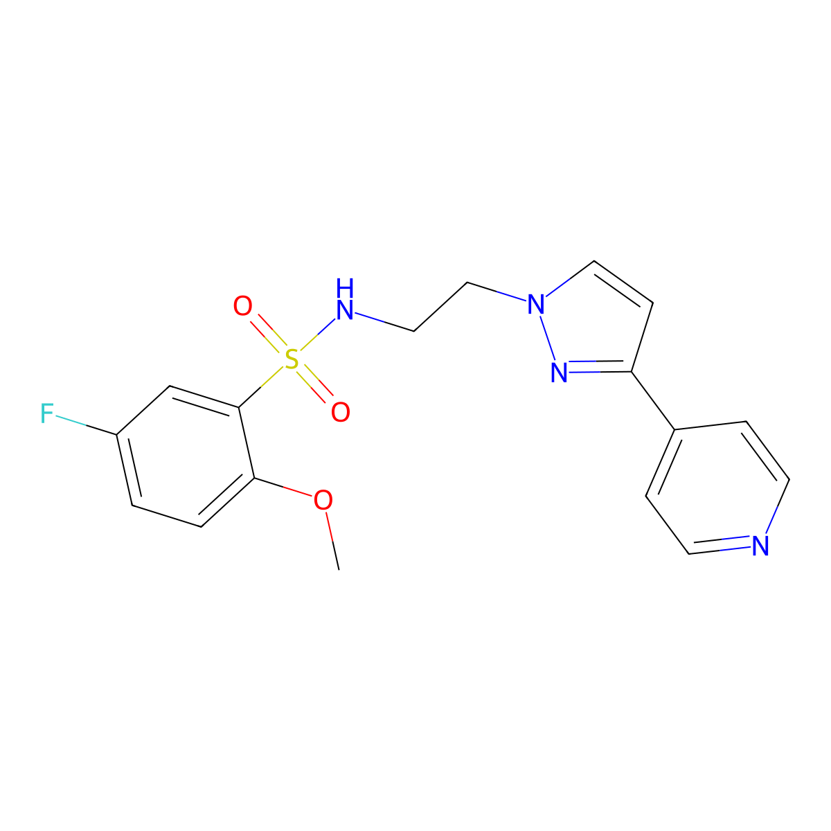 5-fluoro-2-methoxy-N-(2-(3-(pyridin-4-yl)-1H-pyrazol-1-yl)ethyl)benzenesulfonamide molecular structure, CAS 1448065-02-8