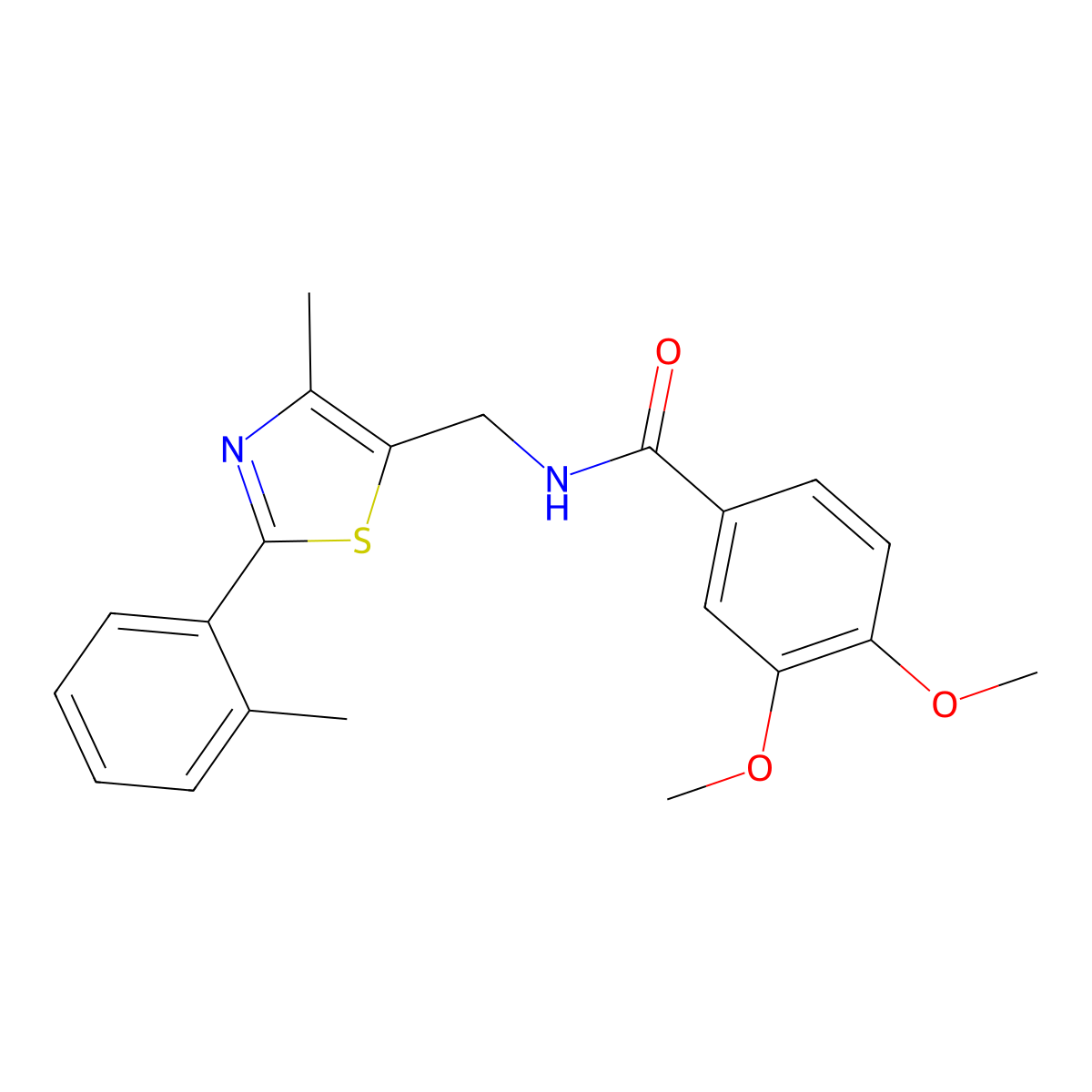 3,4-dimethoxy-N-((4-methyl-2-(o-tolyl)thiazol-5-yl)methyl)benzamide molecular structure, CAS 1448065-05-1
