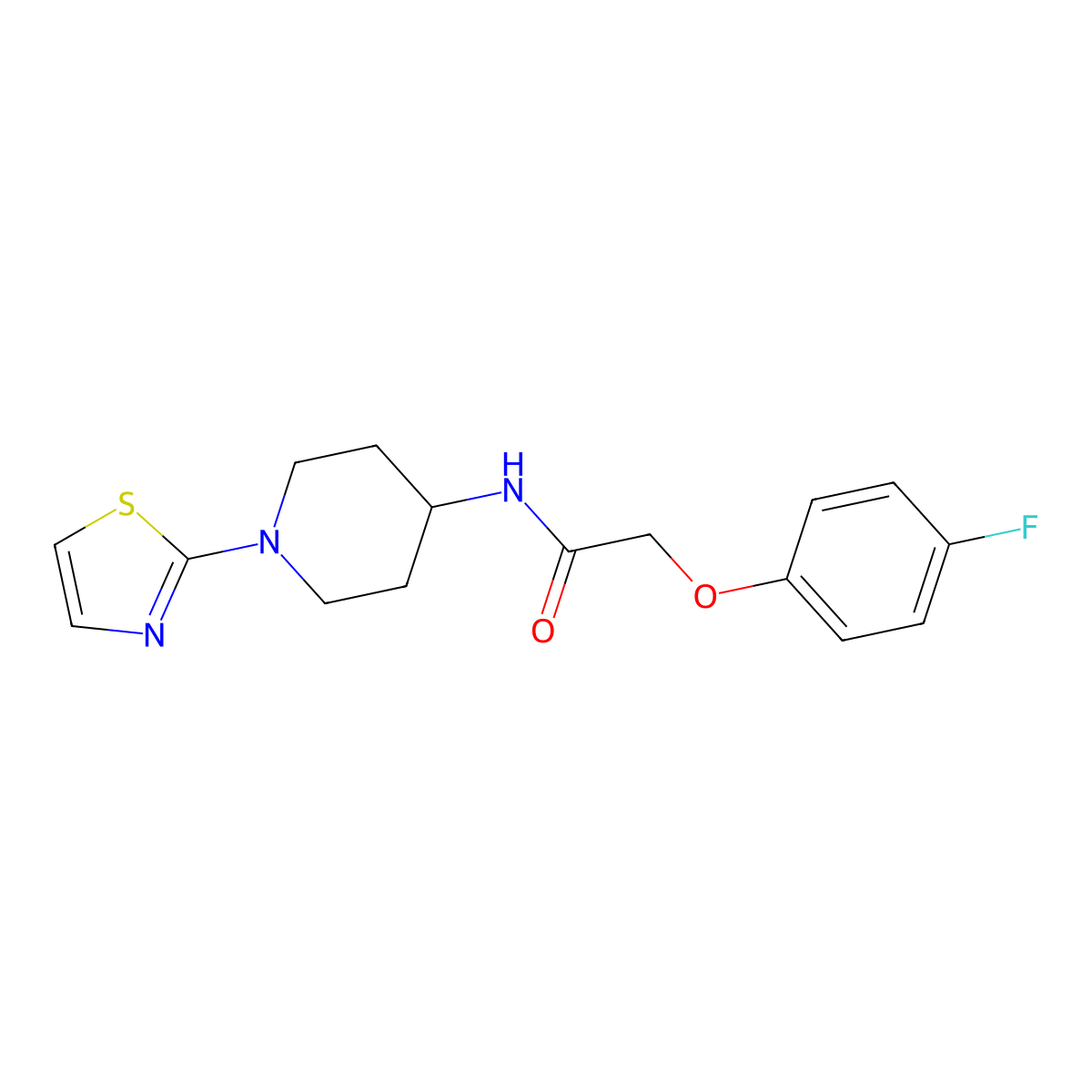 2-(4-fluorophenoxy)-N-(1-(thiazol-2-yl)piperidin-4-yl)acetamide molecular structure, CAS 1448065-07-3