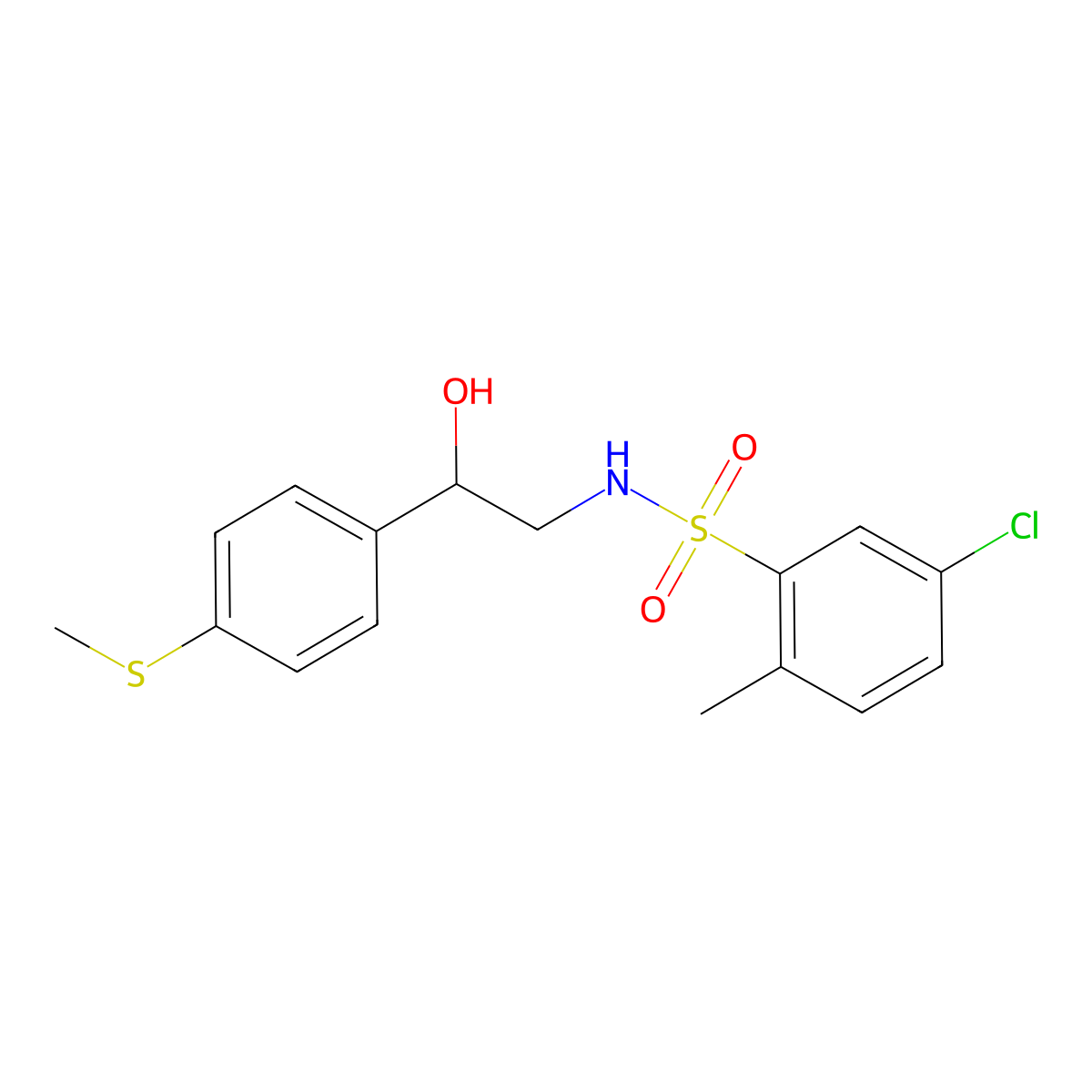 5-chloro-N-(2-hydroxy-2-(4-(methylthio)phenyl)ethyl)-2-methylbenzenesulfonamide molecular structure, CAS 1448065-10-8