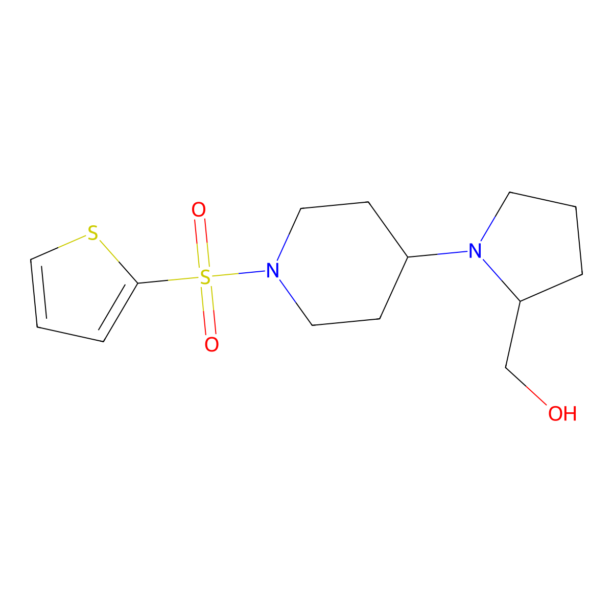 (1-(1-(Thiophen-2-ylsulfonyl)piperidin-4-yl)pyrrolidin-2-yl)methanol molecular structure, CAS 1448065-17-5