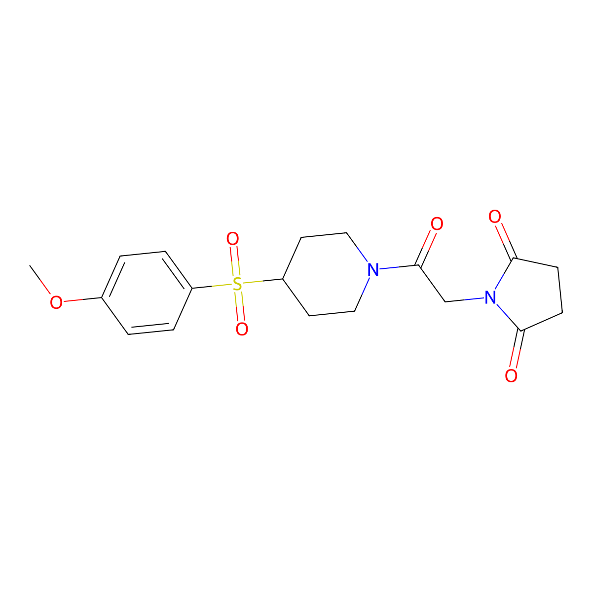 1-(2-(4-((4-Methoxyphenyl)sulfonyl)piperidin-1-yl)-2-oxoethyl)pyrrolidine-2,5-dione molecular structure, CAS 1448065-20-0